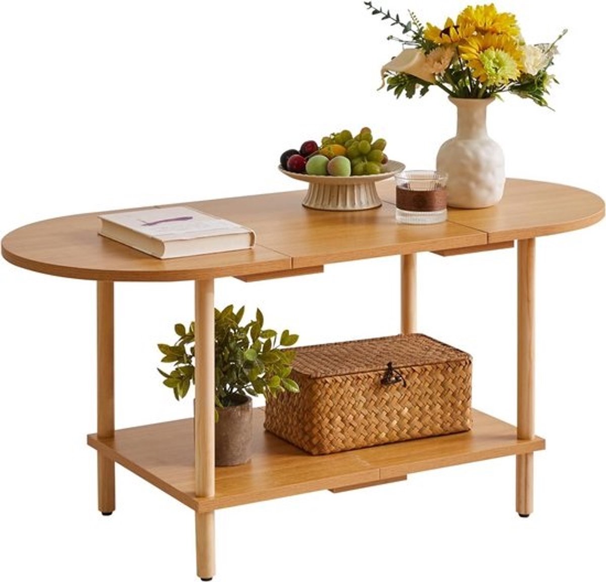 Houten Salontafel met 2 Niveaus en Splitdesign voor de Woonkamer