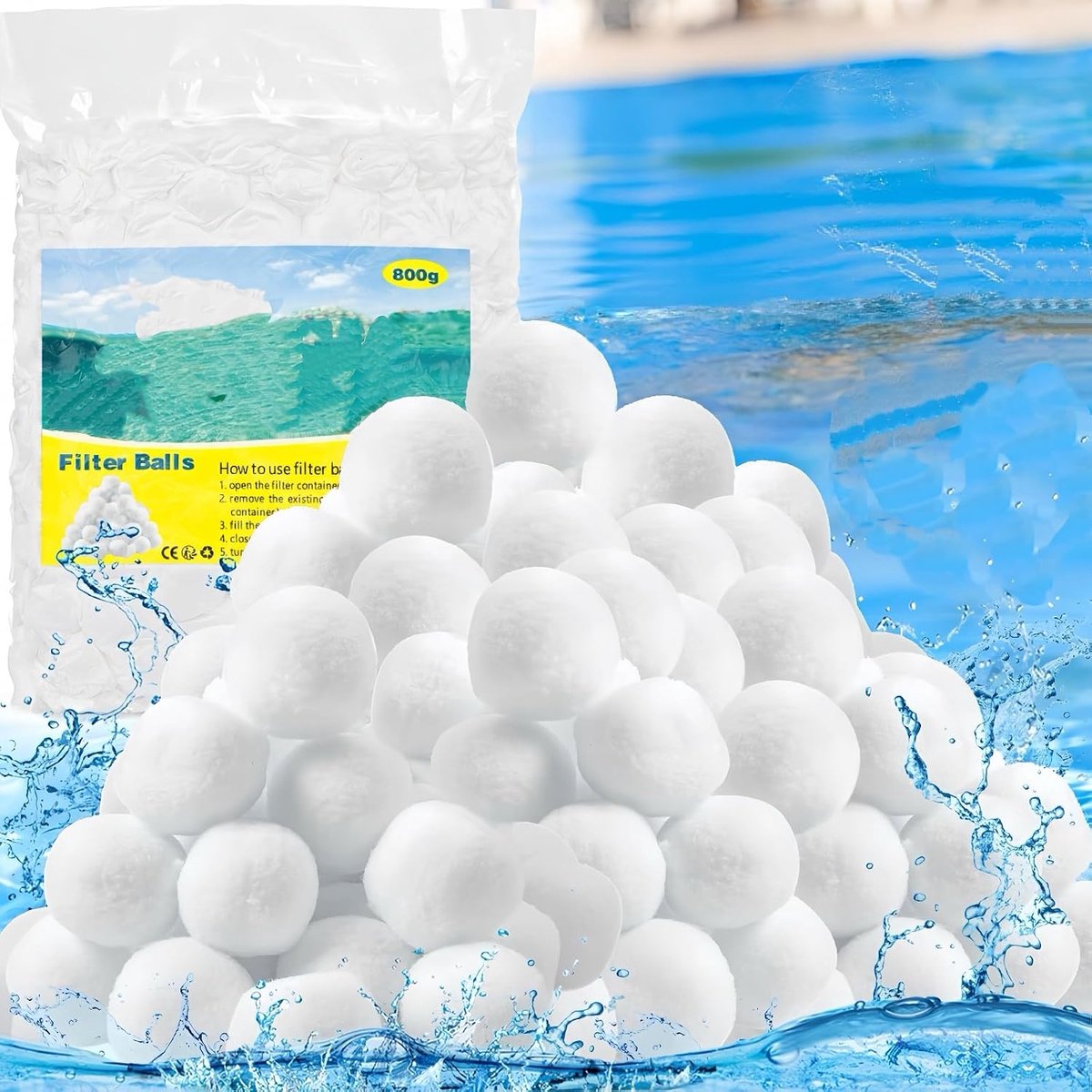 800 g filterballen, filterballen voor zwembaden, filter met filterballen, herbruikbaar, voor zwembadfilter, geschikt voor verschillende zandfilters, filterpompen, geschikt voor volwassenen