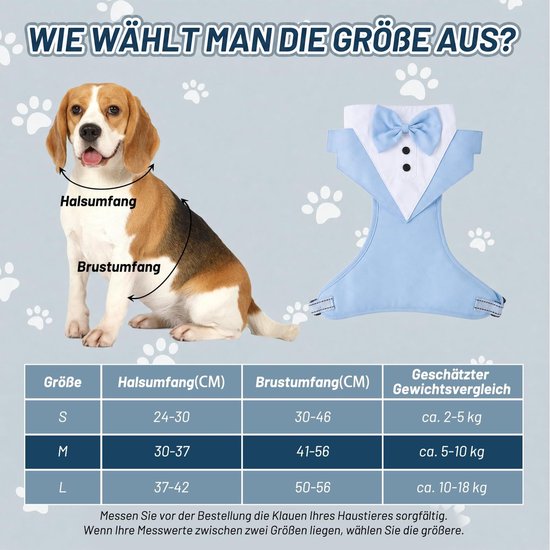 Harnas Tuxedo Stijl met Strikje - Trouwkleding voor Honden, Step-in Borsttuigje, Verstelbaar, Zacht Gevoerd voor Puppies en Kleine tot Middelgrote Honden (Lichtblauw, M) — afbeelding 2