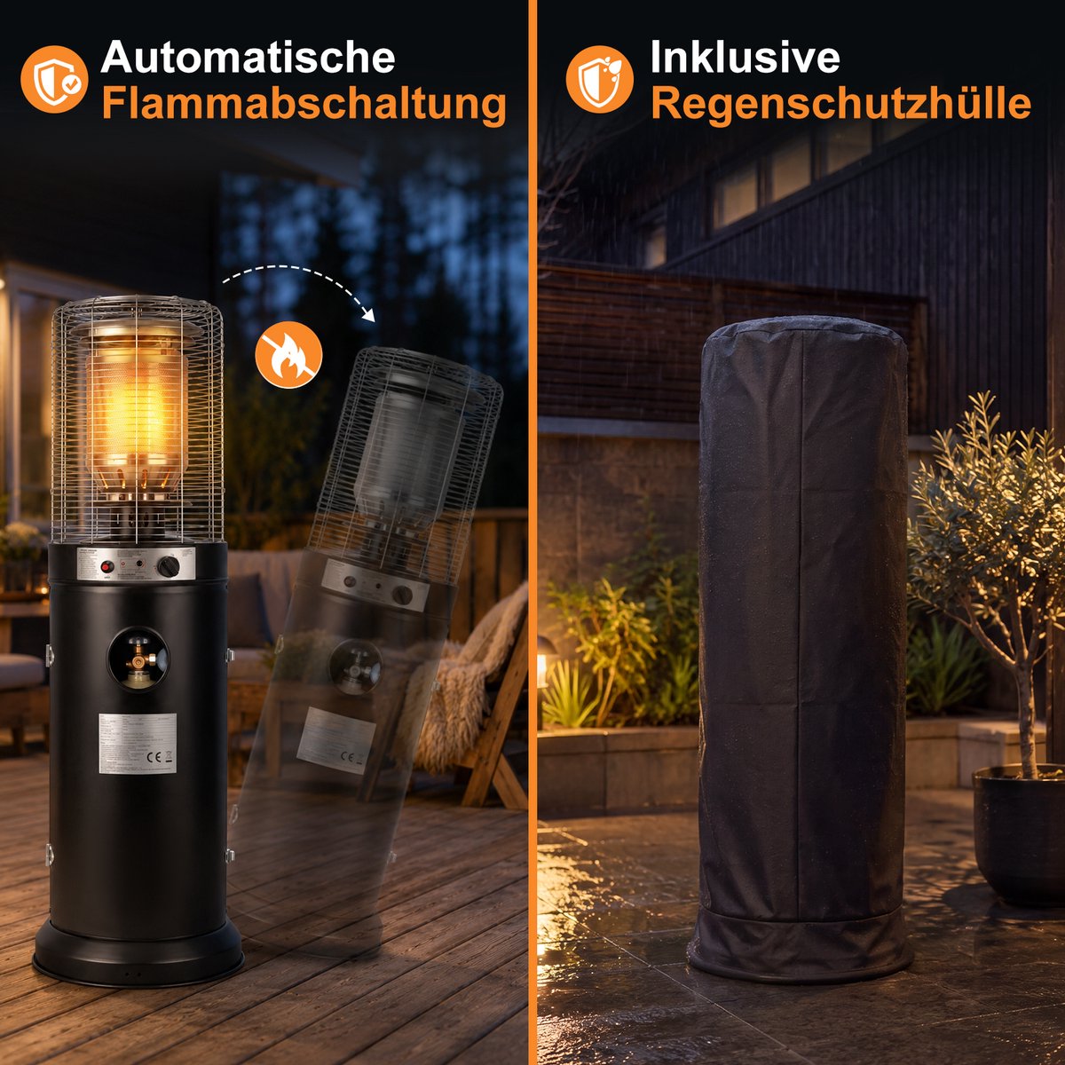 NETTLIFE Gas terrasverwarmer 5-10kW | Staande tuinverwarmer met kantelbeveiliging - piëzo-ontsteking - wielen & beschermhoes | Voor tuin en terras - geschikt voor 15kg gasfles – foto 3