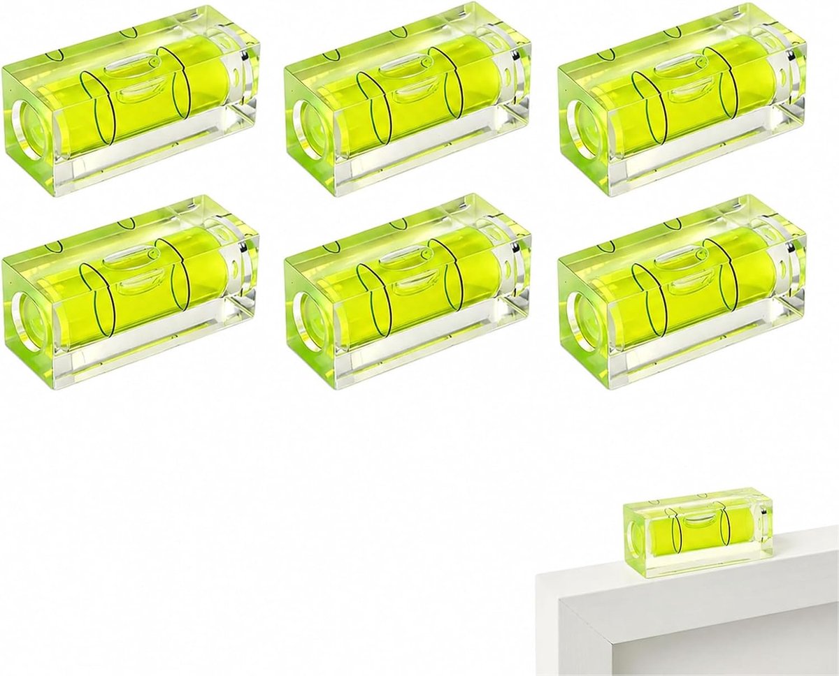 6 stuks waterpas, mini-waterpas, acryl blikwaterpas, voor camping | 15 x 15 x 40 mm, veelzijdig inzetbaar, licht en onbreekbaar, voor kamperen, foto's en nivellering