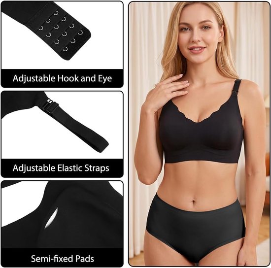 Beugelloze beha met Jelly Stripes voor dames, ademende bralette, naadloze push-up beha met zijversterking en anti-verlaaging, verstelbare brede bandjes voor dagelijks gebruik en slaap, L — afbeelding 3