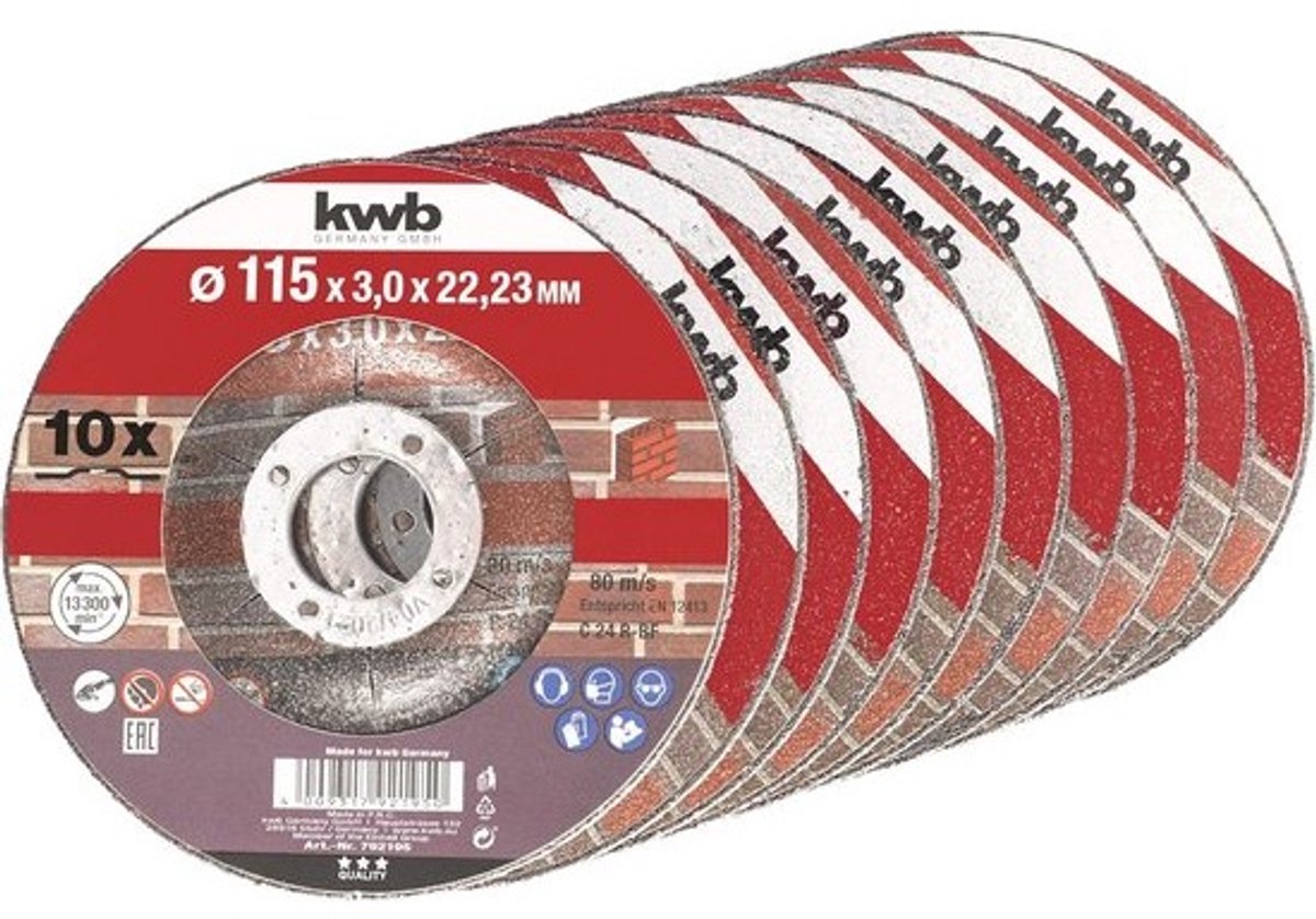 Doorslijpschijven voor steen - Voordeelverpakking van 10 stuks, Diameter 115 mm