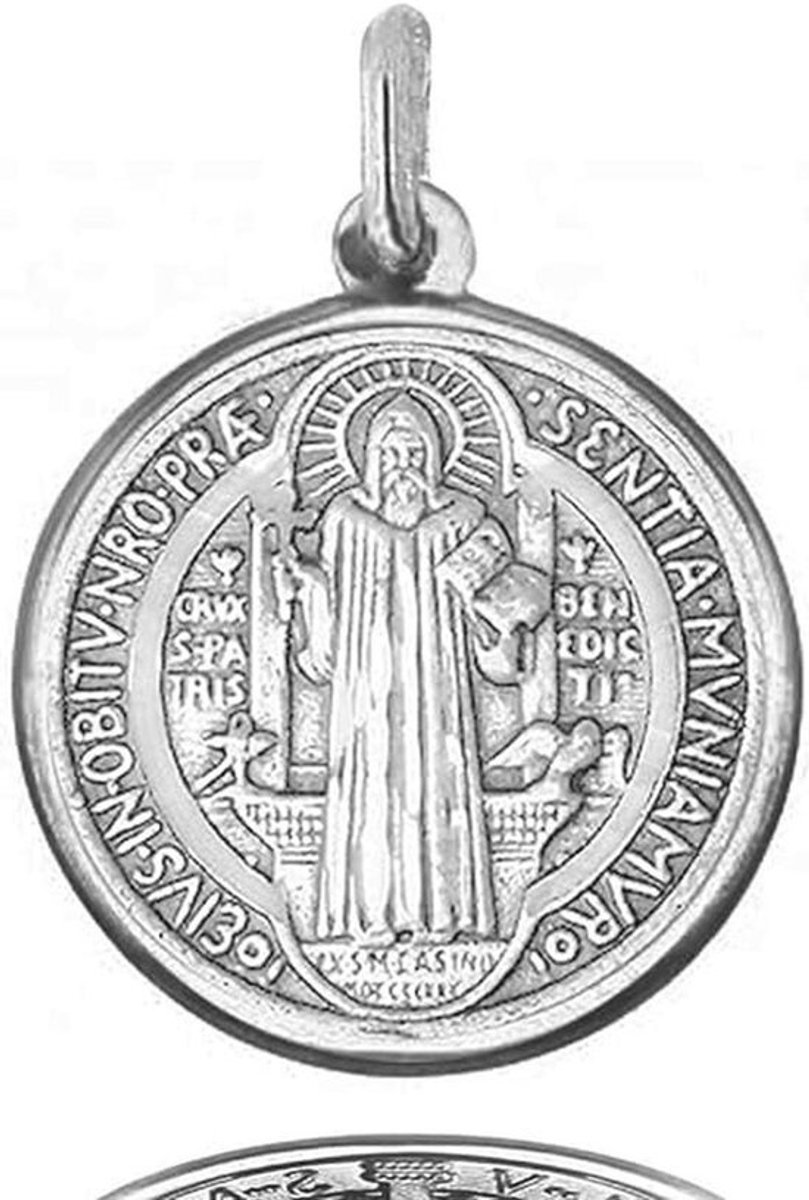 Sint Benedictus Medaille van 19 mm in Sterlin Zilver - Geen Edelsteen