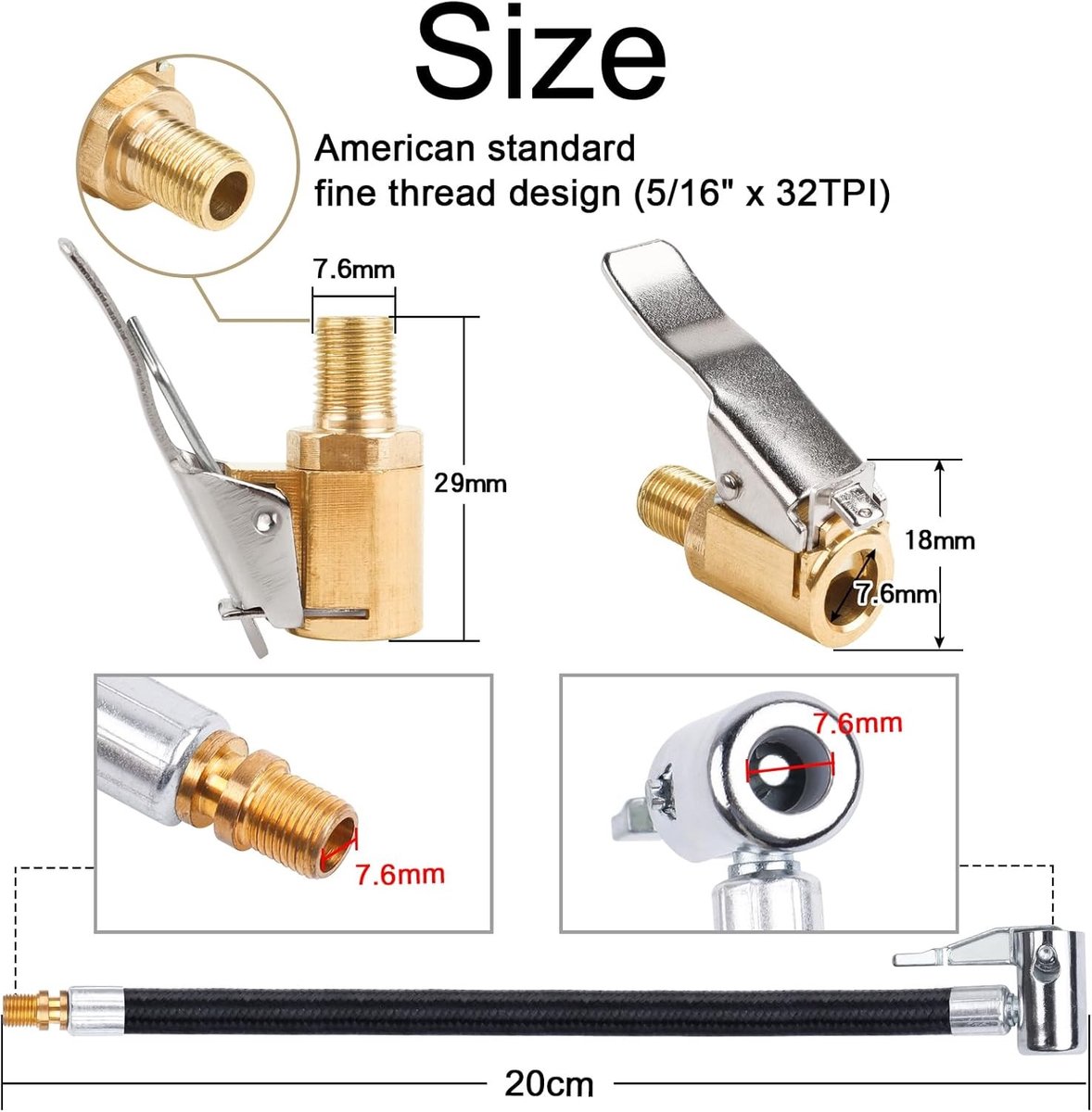20cm Verlengset voor Ventielen met 8mm Auto Ventiel Levers en Luchtpomp Slang voor Auto, Fiets en Motor