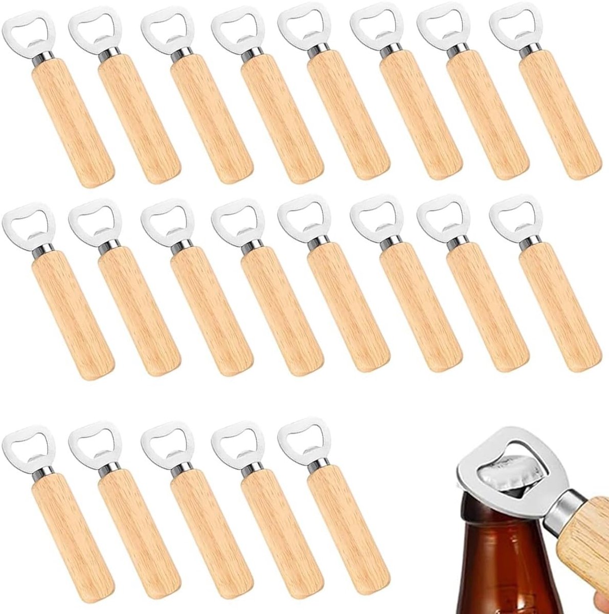 Houten Flesopener Set van 50 Stuks, Perfect Cadeau voor Mannen en Bierliefhebbers, Duurzaam en Handgemaakt