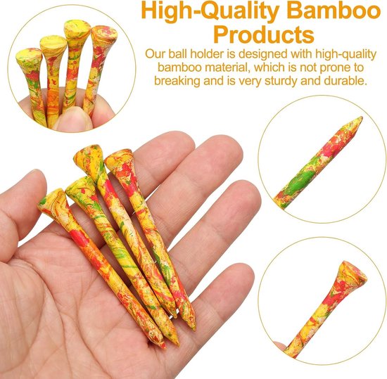60 Stuks Biologisch Afbreekbare Bamboo Golf Tees van 70mm - Duurzame Golfaccessoires met Lage Wrijving en Curved Top — afbeelding 2