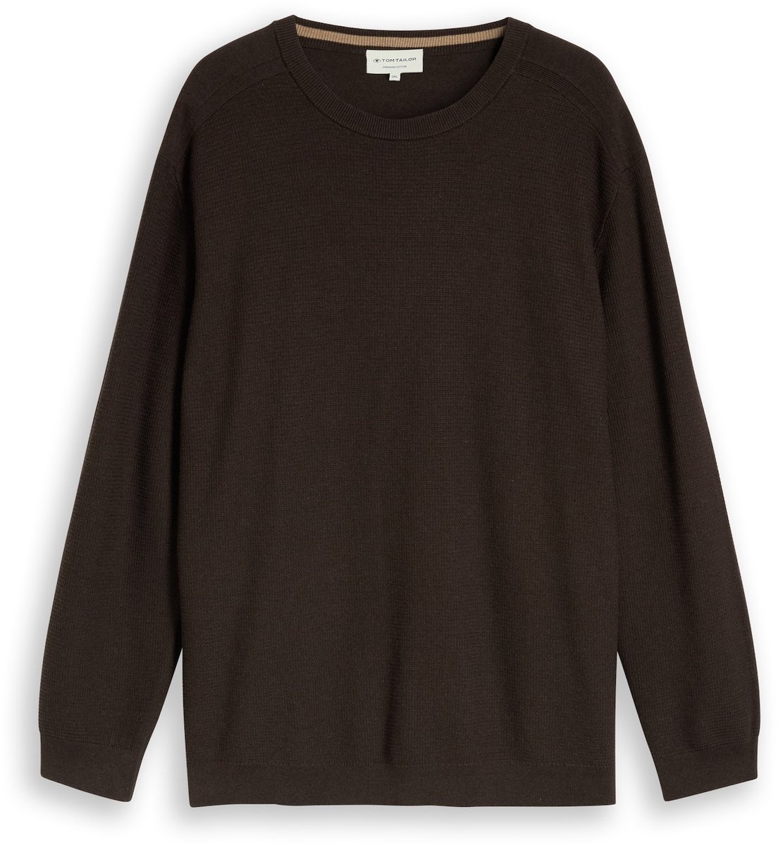 Tom Tailor - Plus Size - katoenen gebreide trui - Maat 2XL - dark chocolate brown melange