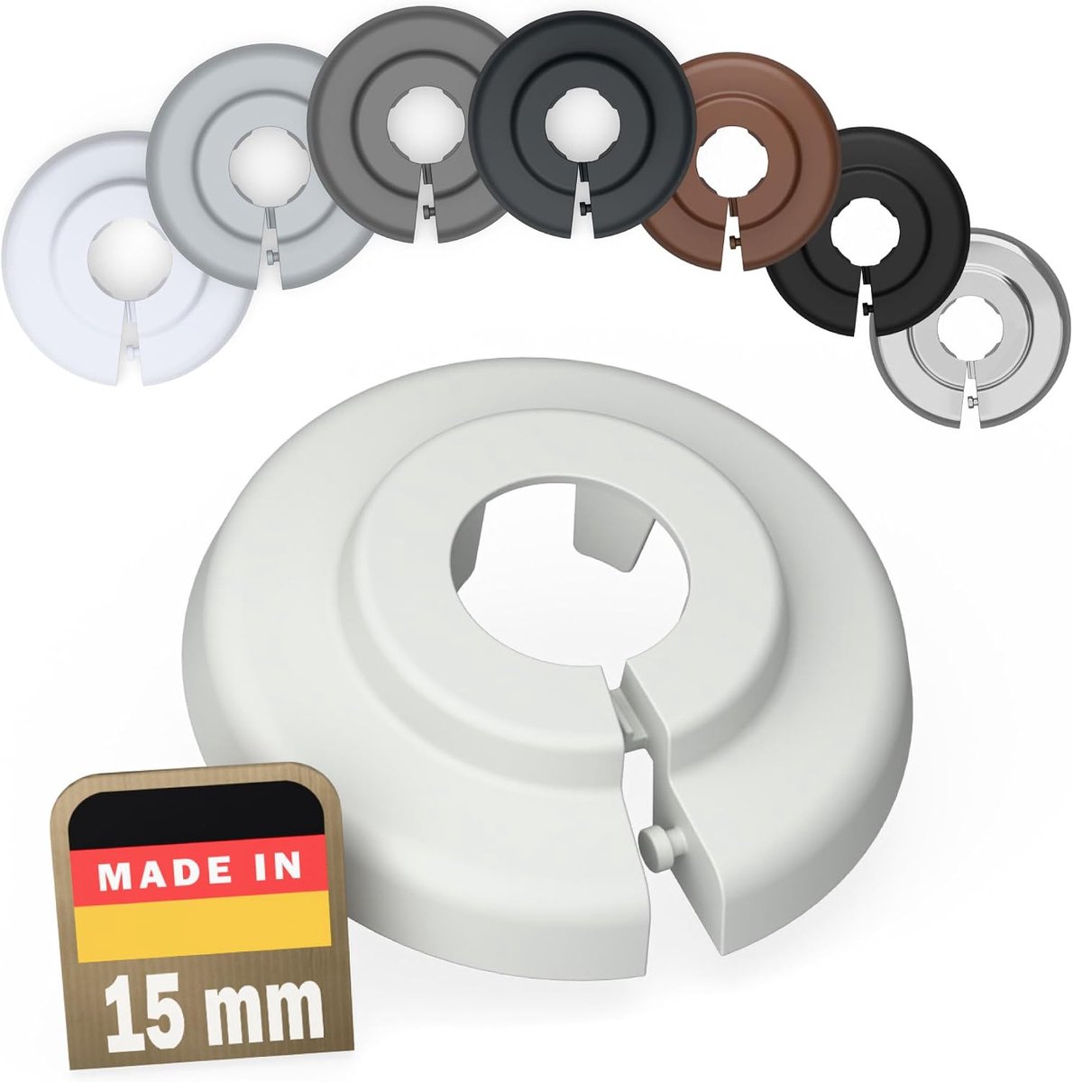 6 stuks radiatorpijpafdekkingen voor buisdiameters (15mm 7035) | Verbergt buisdoorvoeren, nette afwerking bij de radiator, montage zonder gereedschap, Kunststof