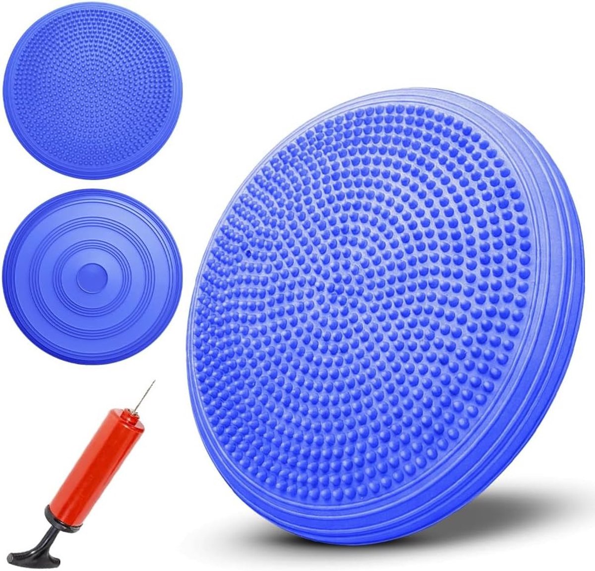 Zitkussen met luchtkussens, 34 cm, voor balanstraining, yoga, massage en core training, blauw, PVC materiaal