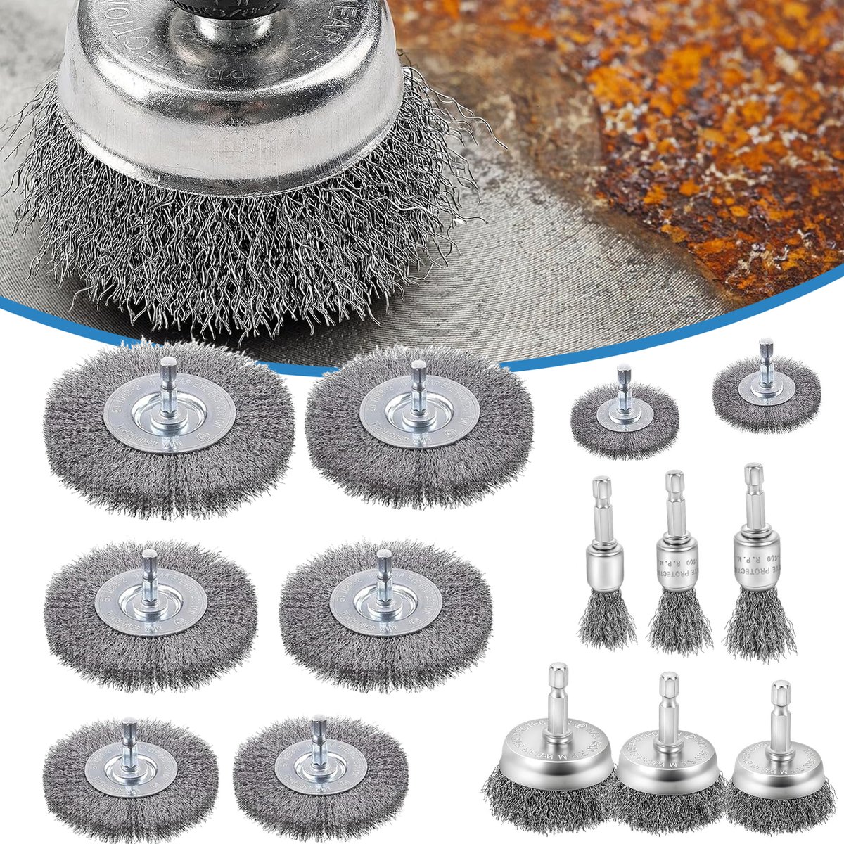 Draadborstel Voor Boormachine - 14-Delige Set Metalen Draadborstels Voor Boren - Draadborstels Met Komvormige Kop En Schacht Van 1/4 Inch