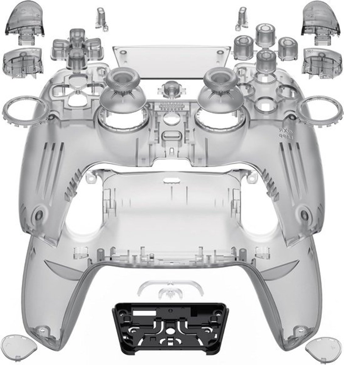 Complete Vervangende Behuizing Set met Knoppen voor PS5 Controller (BDM-030/040/050) - Transparant Zwart