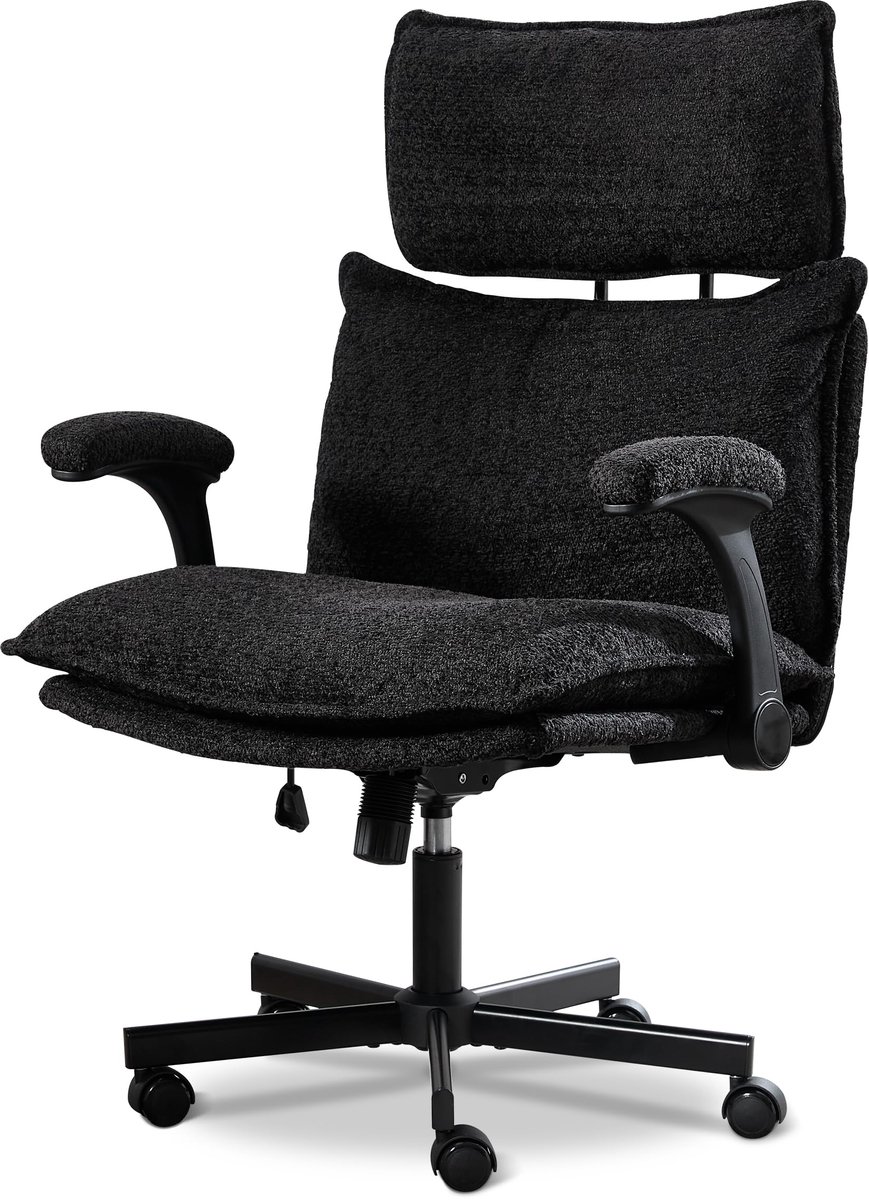 UEV Teddy Soft Surface Chair, Desk Chair with 35° Swivel Function, Compact Office Chairs with Reversible Armrests, 75 x 70 x 107-117cm, Dark Grey