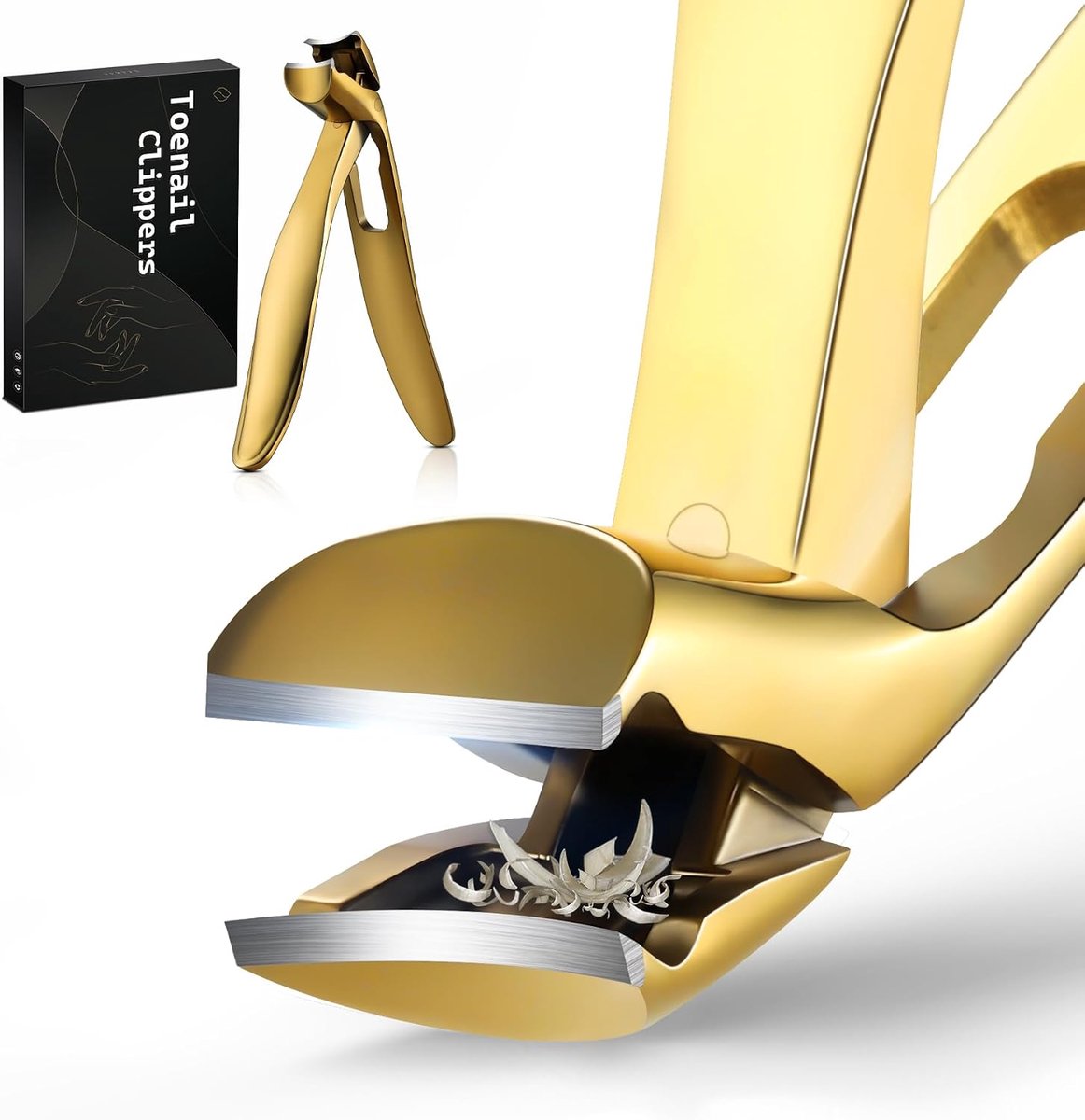 Nagelknipper met hoekkop en lange steel voor senioren - Grote brede bek nagelknipper met opvanger voor dikke nagels - Eenvoudiger knippen, ergonomisch ontwerp (Goud
