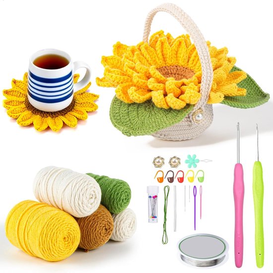 Beginner Haakset met Instructies, Handgemaakte Haakmaterialen voor Potplanten, Coasters en DIY Projecten, Geschikt voor Binnen en Cadeaus — afbeelding 5