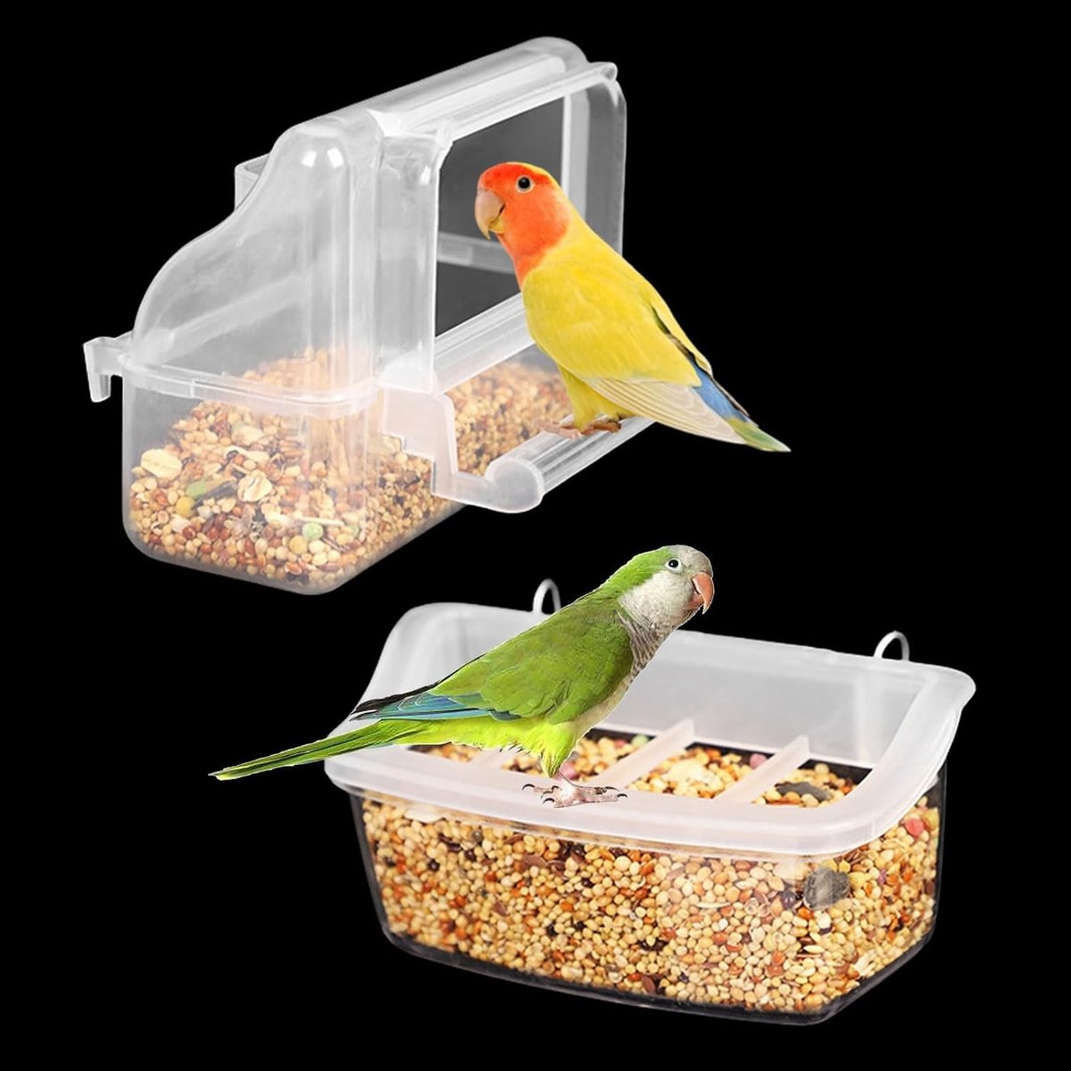 Plastic Vogelvoederbakken - Set van 2, Hangende Voeder- en Waterkommen voor Kleine Vogels, Papegaaien en Cockatiels, Ideaal voor Vogelkooien en Accessoires