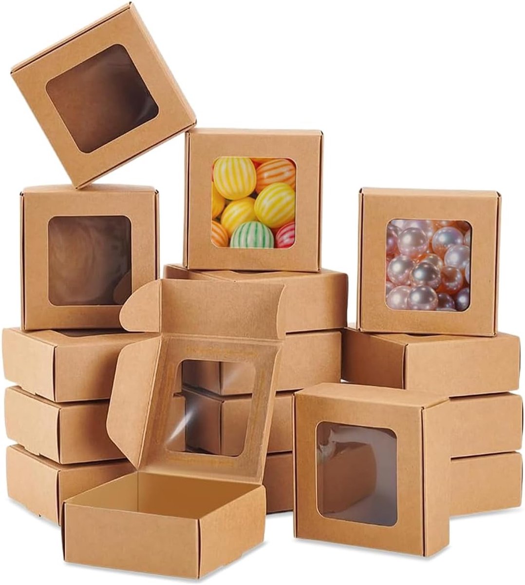 Kraftpapier Taartdozen met Transparant Venster - 32 Stuks voor Gebak, Taarten en Snacks