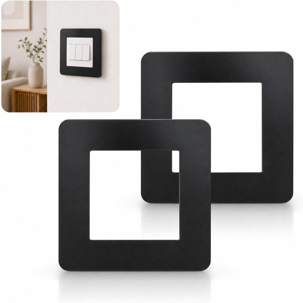 Lichtschakelaar omranding 2-pack - Zwarte acryl vierkant 3,38 inch - Duurzaam en stijlvol - ShopVlot