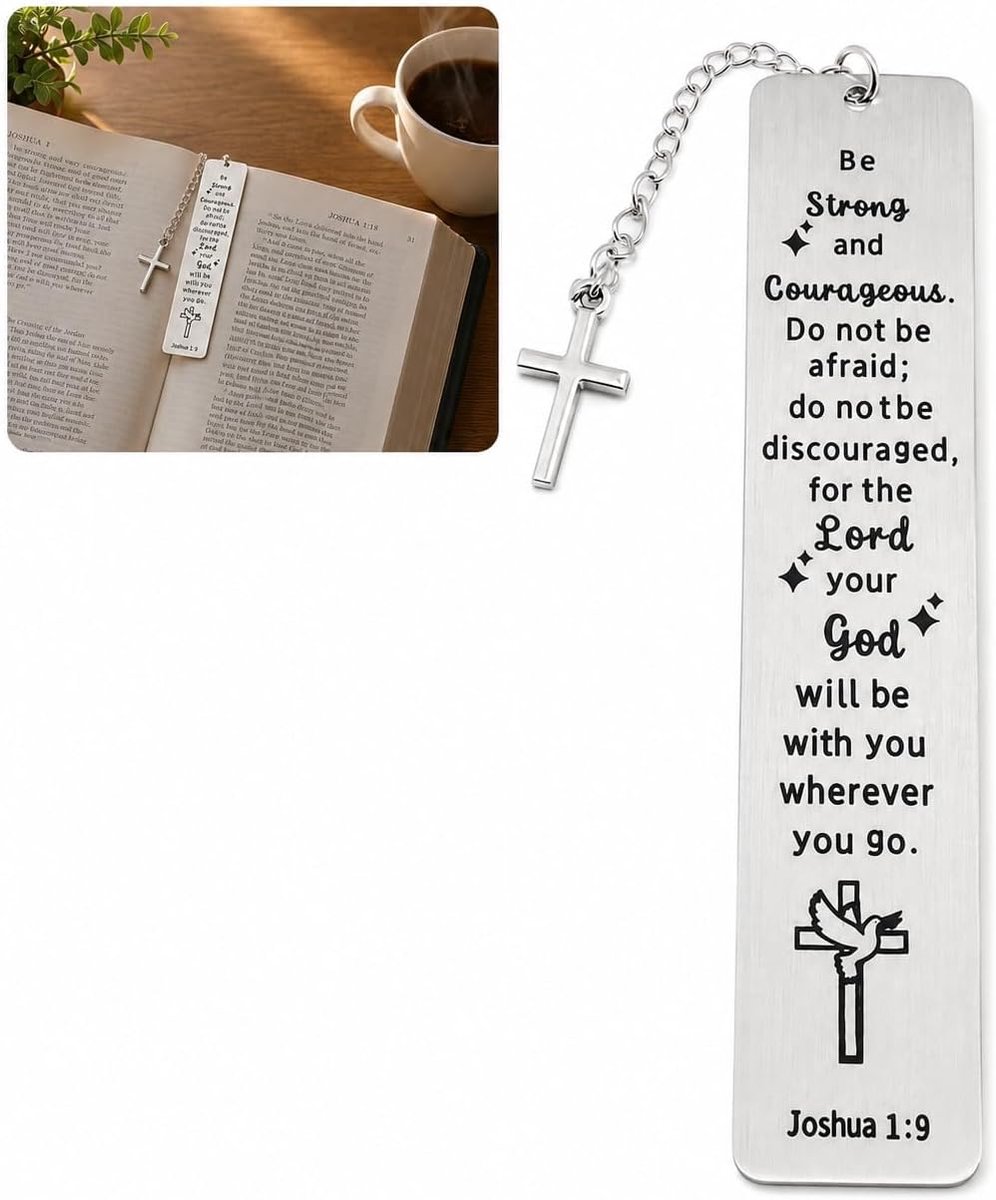 Bladwijzer roestvrij staal - gegraveerd Jozua 1:9 - christelijk cadeau - dagelijkse aanmoediging - ShopVlot
