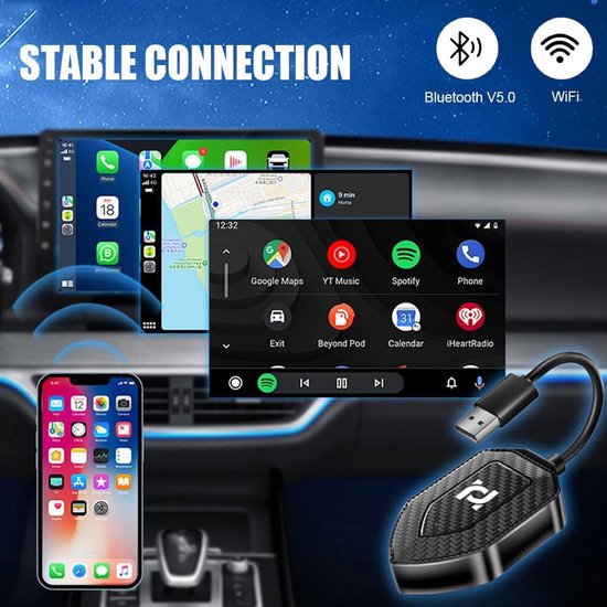 Wireless Carplay Adapter & Geschikt voor Android Auto Wireless Adapter, 2 in 1 USB Mini Car Play Dongle & Android Auto Adaptor, Bluetooth Plug and Play Carplay Box Wired to Wireless Converts van Carlinkit — afbeelding 2