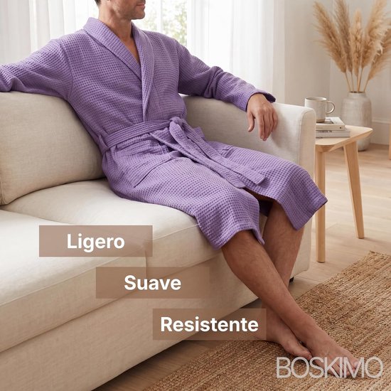 Badjas, uniseks, wafelbadjas voor dames en heren, licht en ademend, zachte wafelstof, riem en 2 zakken, ideaal voor zwembad, huis, spa, hotel, zomer, maten S tot XL — afbeelding 5