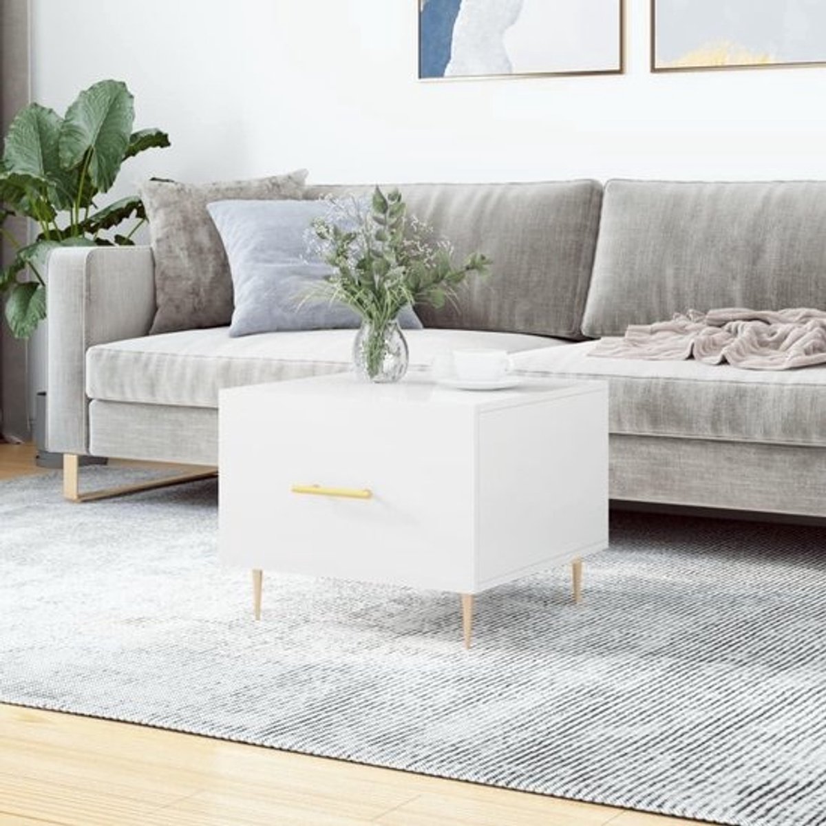 Salontafel - Bijzettafel Accenttafel - Woonkamer Inrichten - Glat Hoogglans Afwerking - 50x50x40 cm - Wit