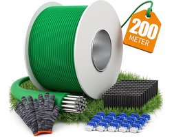 200M Omtrekkabelset voor Robotmaaier met 100 Haringen | Compatibel met Gardena, Bosch, Husqvarna, Worx, Honda enz, Inclusief 20 Kabelconnectoren & Handschoenen