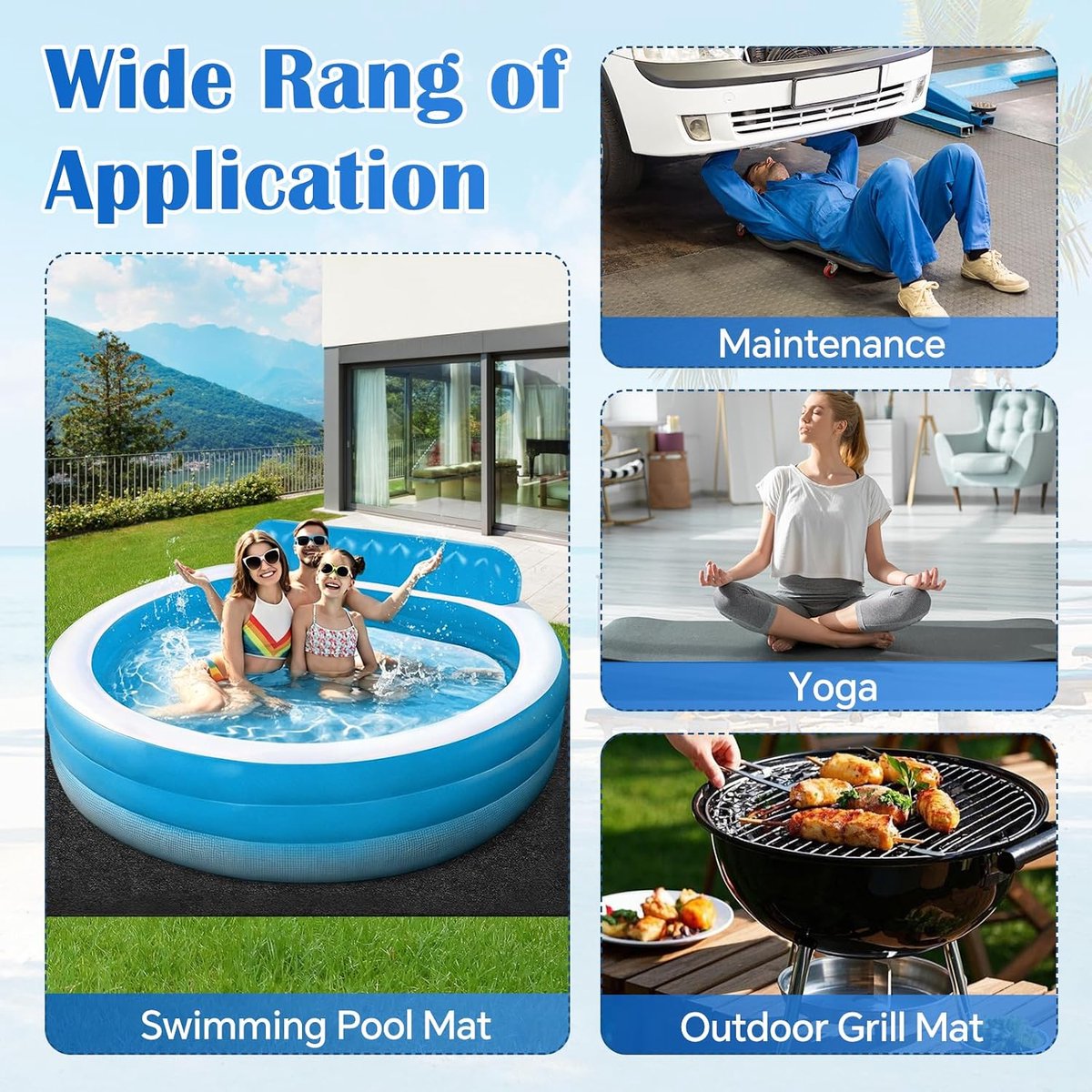 Zwembadonderlegmat, antislip, vilt grondzeil voor zwembadonderlegger, vloerbeschermingsmat, warmte-isolatie, whirlpoolmat, zwembadbodemfolie, bekleding voor whirlpool en zwembad (vierkant, 4 x 4 m)