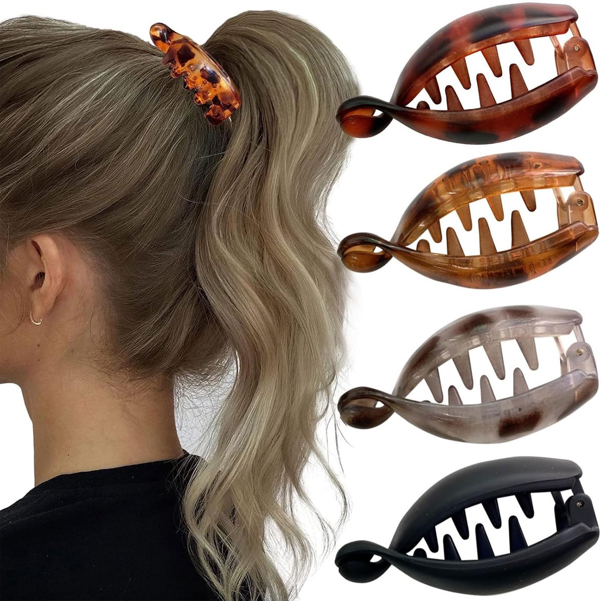 Haarspangen, klein, ovaal, Retro-stijl, Luipaardpatroon, 4 stuks anti-slip, voor paardenstaarten, knotjes, krullend haar, schattige haarspangen voor dames met fijn haar
