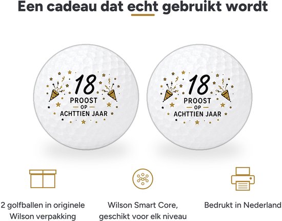 Wilson Golfballen 18 Jaar - Verjaardag Golf Cadeau - 2 stuks - Golfbal met Opdruk van Wilson — afbeelding 3