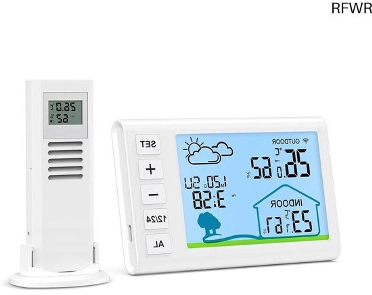 RFWR® Draadloos Weerstation met Buitensensor - Thermometer & Hygrometer voor Binnen en Buiten - 5 Weersvoorspellingen, Alarm, Datum en Tijd