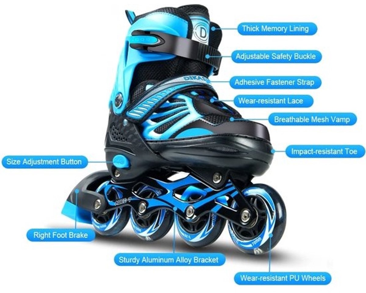 Collox Skeelers jongens - Verstelbare inline skates - Met oplichtende wieltjes - Blauw met zwart - Maat M ( 34-37)