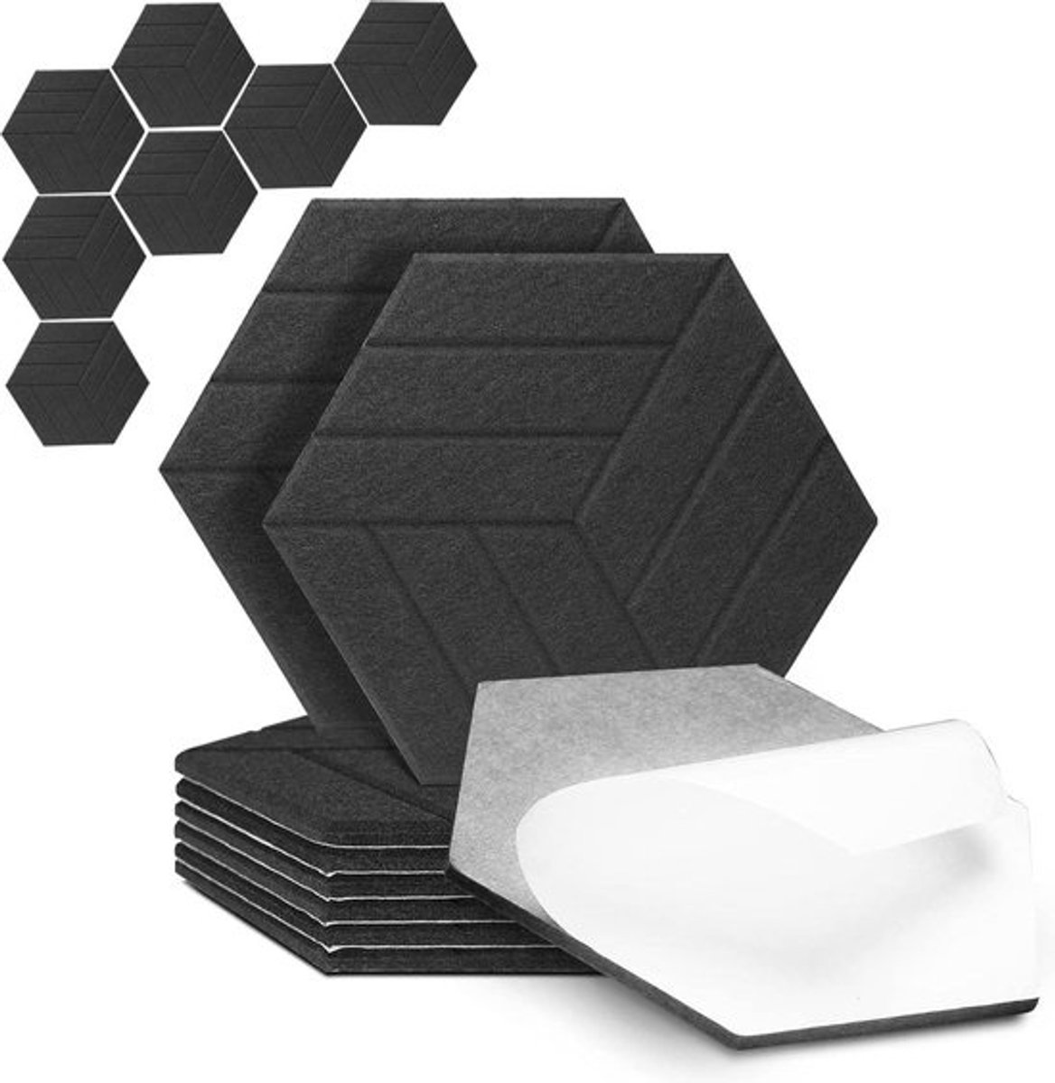 Akoestische geluidsisolatie panelen van schuim - 16 stuks - hoge dichtheid - 30 x 26 x 09 cm - zeshoekige vorm - met afgeschuinde randen - voor studio opname kantoor thuis - zwart