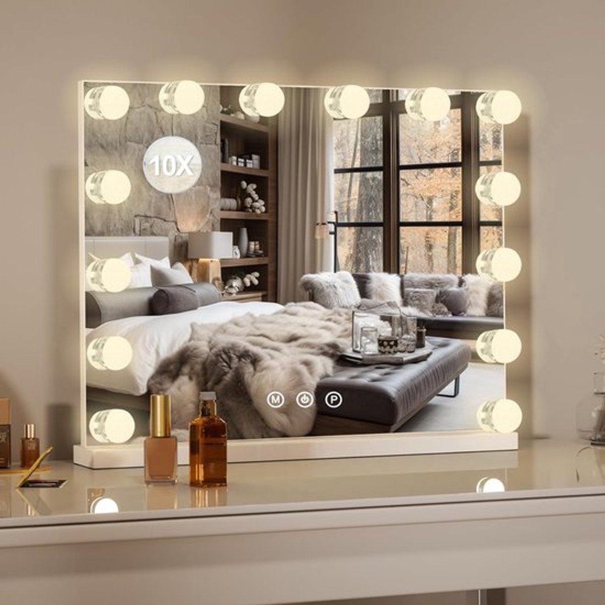 Dimbare Hollywood Make-upspiegel met 14 LED-lampen en Touch Control - 50 x 42 cm - 3 Kleurtemperaturen