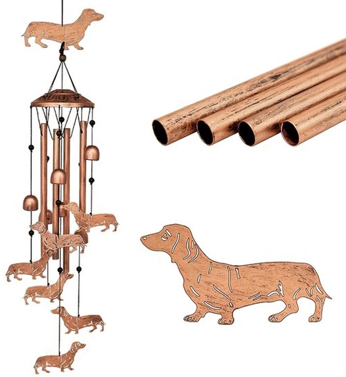 Teckel Aluminium Windgong, 86 Cm Decoratieve Muzikale Gong Voor Buiten, Geen Batterij Nodig, Ideaal Voor Thuis, Gazon, Veranda, Terras En Tuin. Windgong Voor Moeder, Oma, Vrouw, Vrienden Als Verjaarda