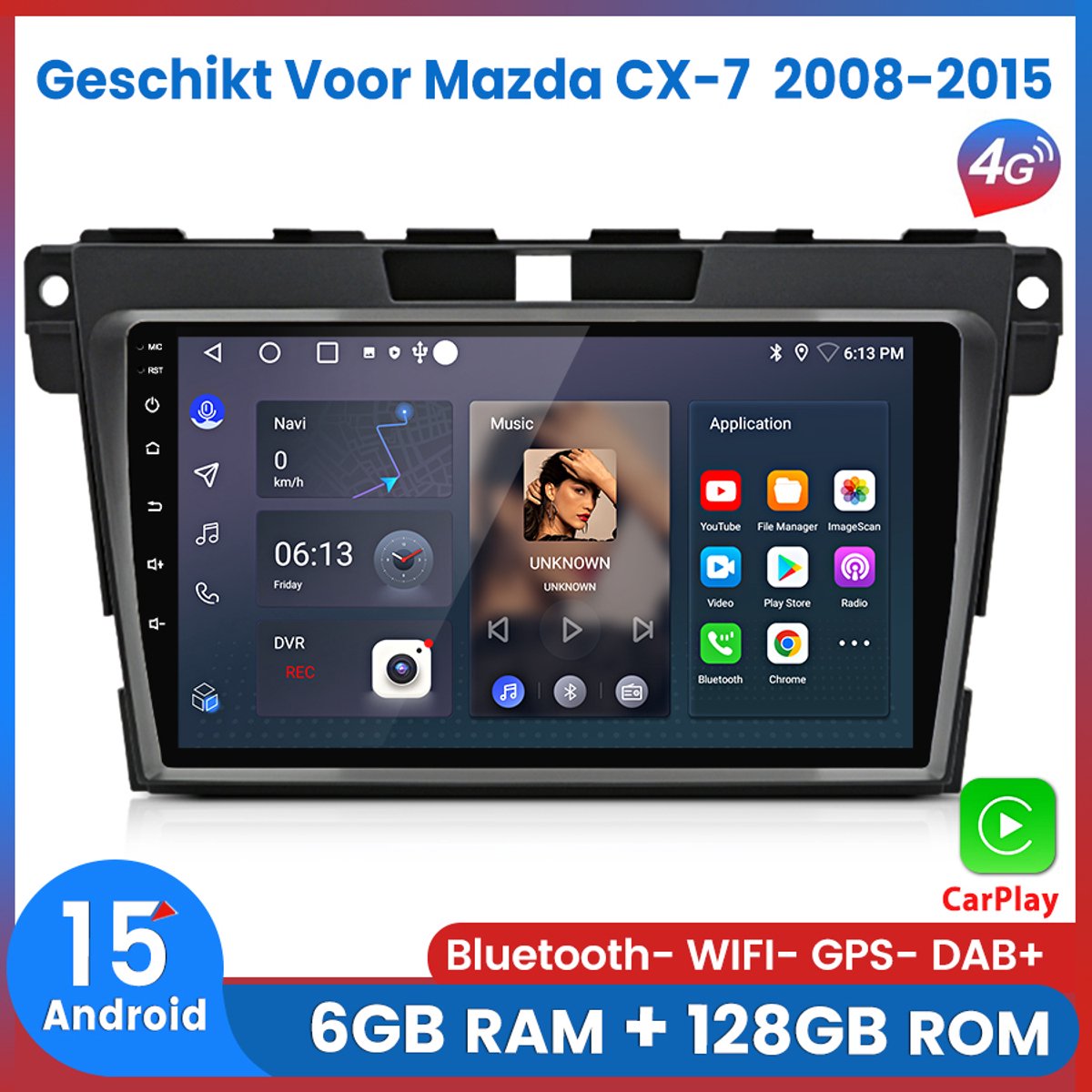 Awesafe 6GB+128GB Autoradio - Geschikt Voor Mazda CX-7 2008 t/m 2015 - Draadloze Carplay Android Auto - Touchscreen - GPS Navigatie 4G WiFi - Bluetooth Radio - 8 Kern V1PRO - 2008 2009 2010 2011 2012 2013 2014 2015