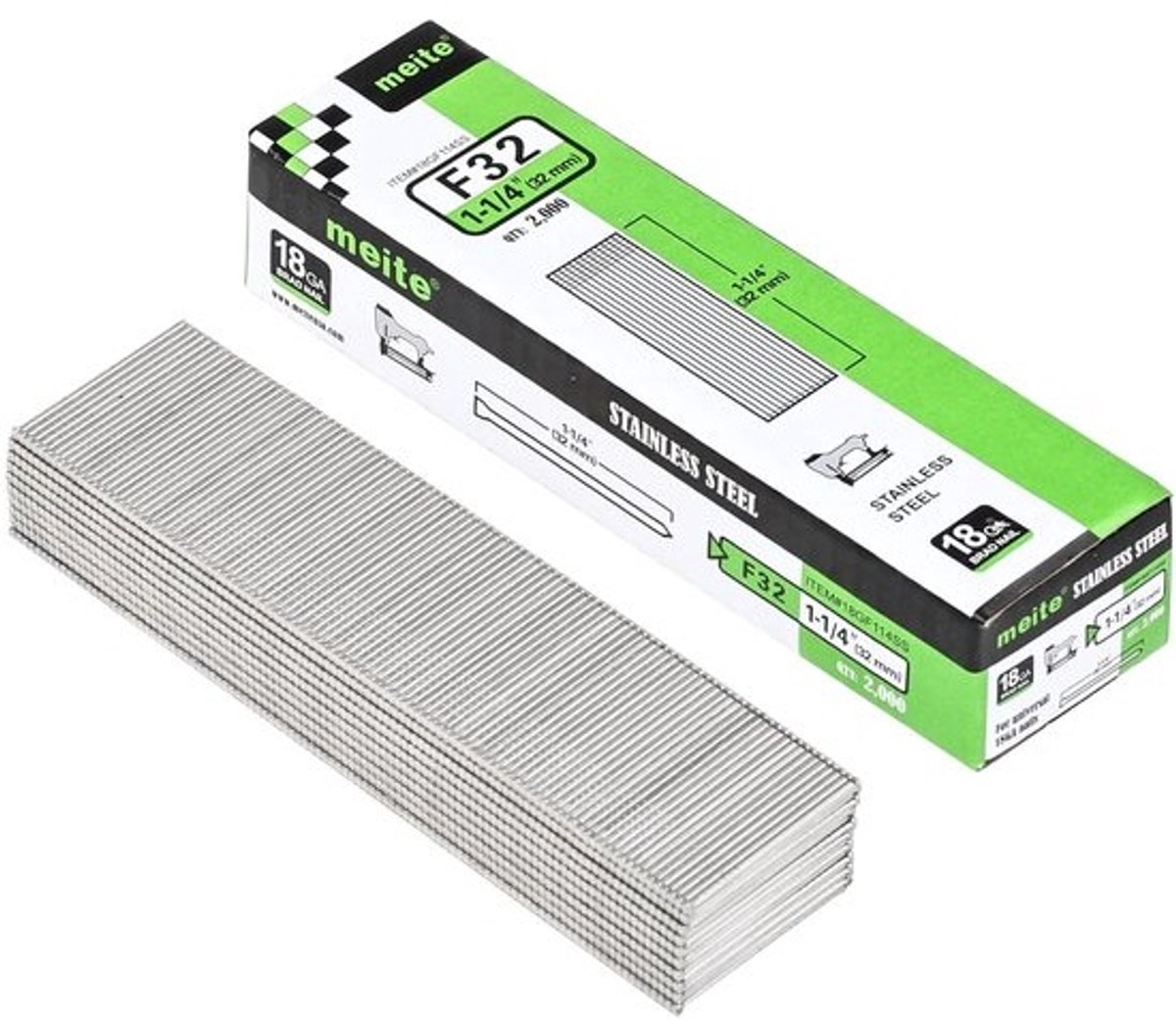 2000x RVS 304 Bradnagels 1.5 Inch (18 Gauge) voor Elektrische en Pneumatische Tackers
