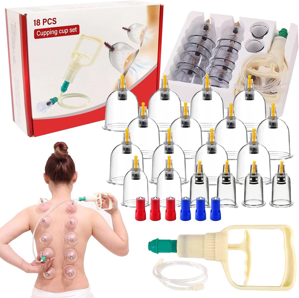 Cupping glazen met vacuümpomp, groot pak cupping set cupping glas cupping cup cupping
