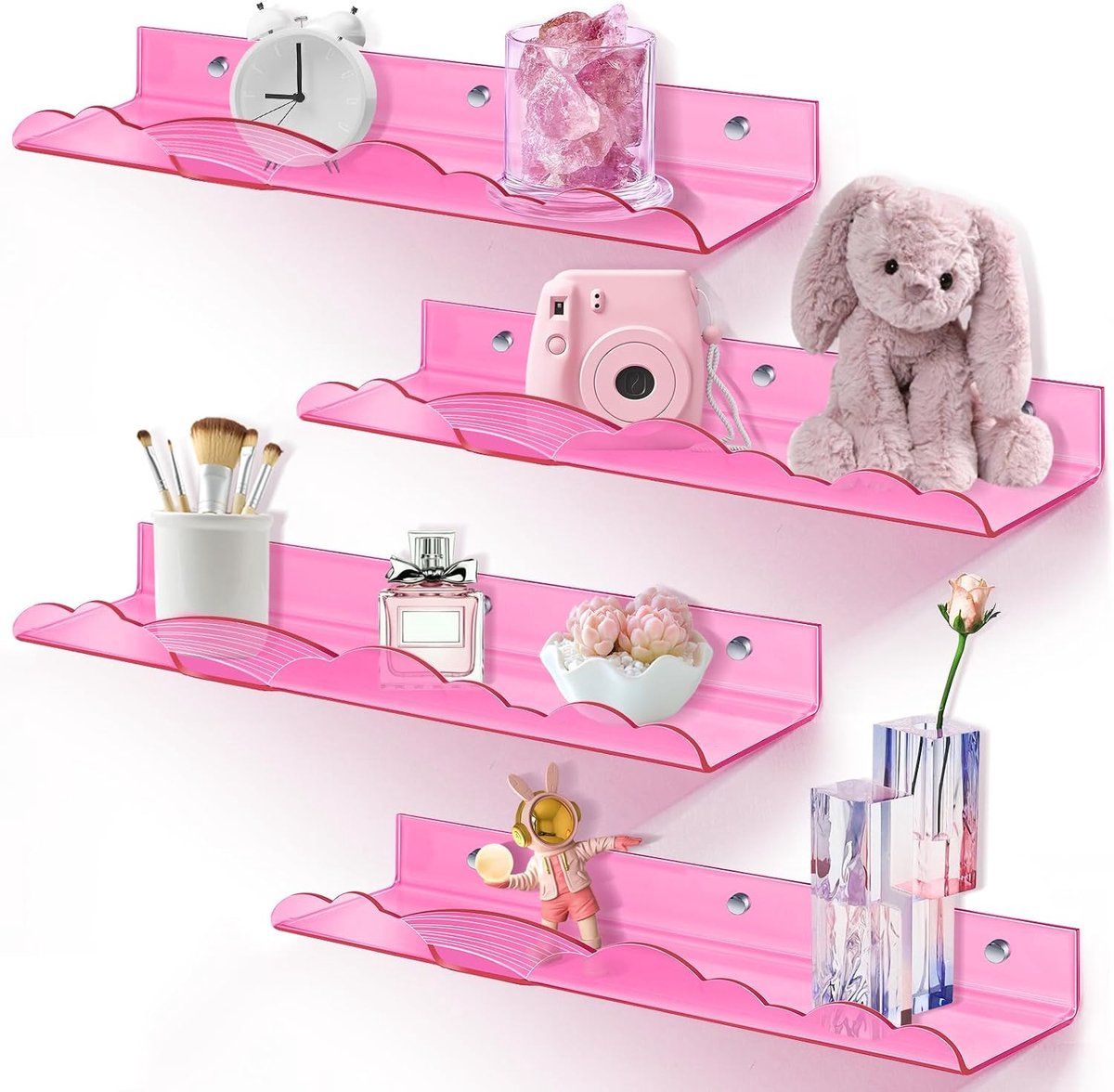 Wandrek van acryl, boren en zonder boren, 40 cm, roze