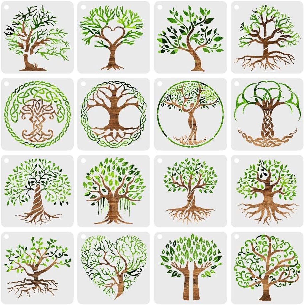 Creatieve sjablonen voor de boom des levens - 16 stuks, ideaal voor wanddecoratie en knutselen