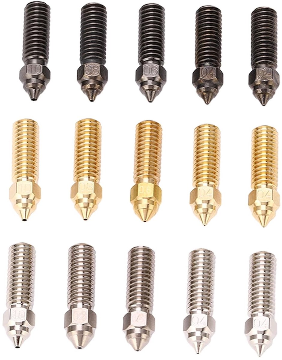 15 Stuks 3D Printer Nozzles van Verstevigd Staal voor 1.75mm Filament, Geschikt voor Vyper en Sovol Sv06 Plus Sv07, M6 Draad Extruder Accessoires