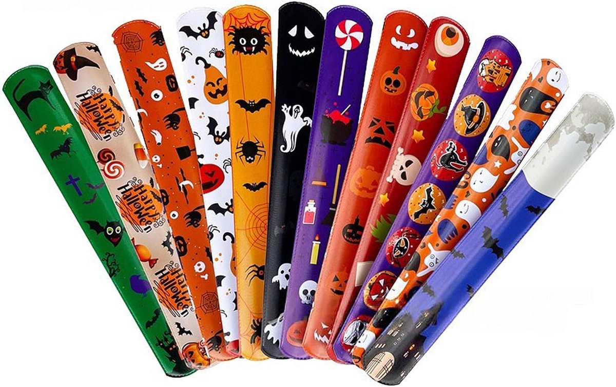 Armbanden van PVC met gruseldesigns, Kinderarmband Mitgebsel für Kinderverjaardag, Halloween Party Deko Schnapparmband und Klatscharmband