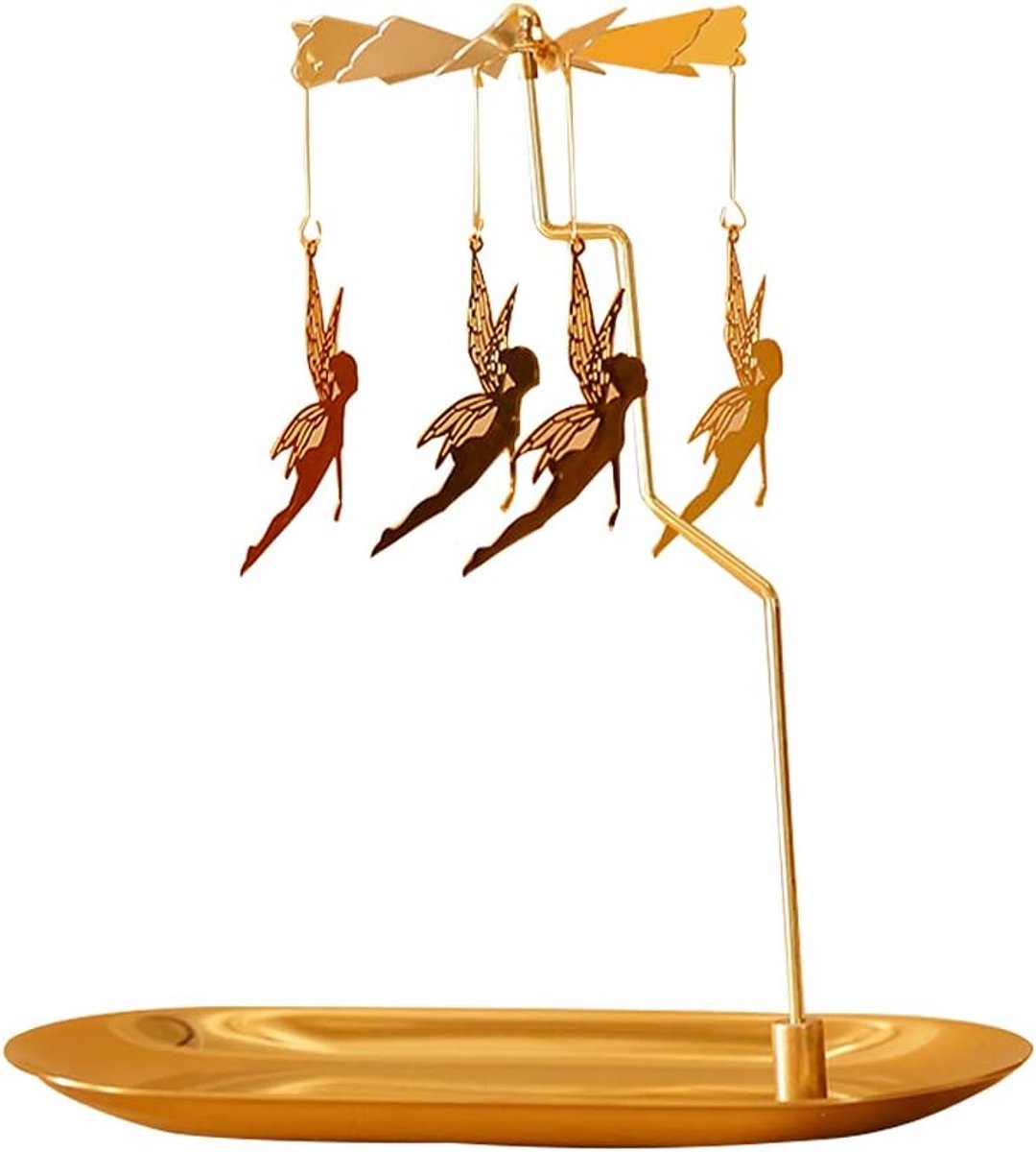 Kaarsenhouder met dienblad, gouden kaars draaiende metalen houder voor Kerstmis, Valentijnsdag, feesttafeldecoratie, cadeau (gouden elfen)