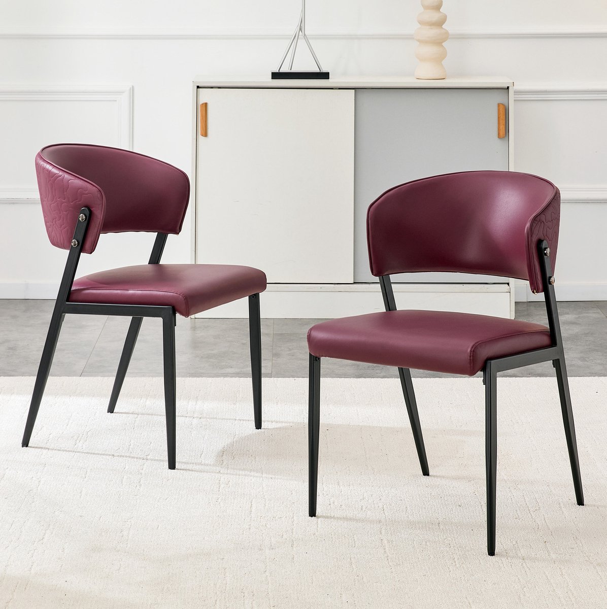 MODENUIT Eetkamerstoel - Set van 2 - Ergonomische Rugleuning - Voor Eetkamer En Keuken - Kunstleer - Rood