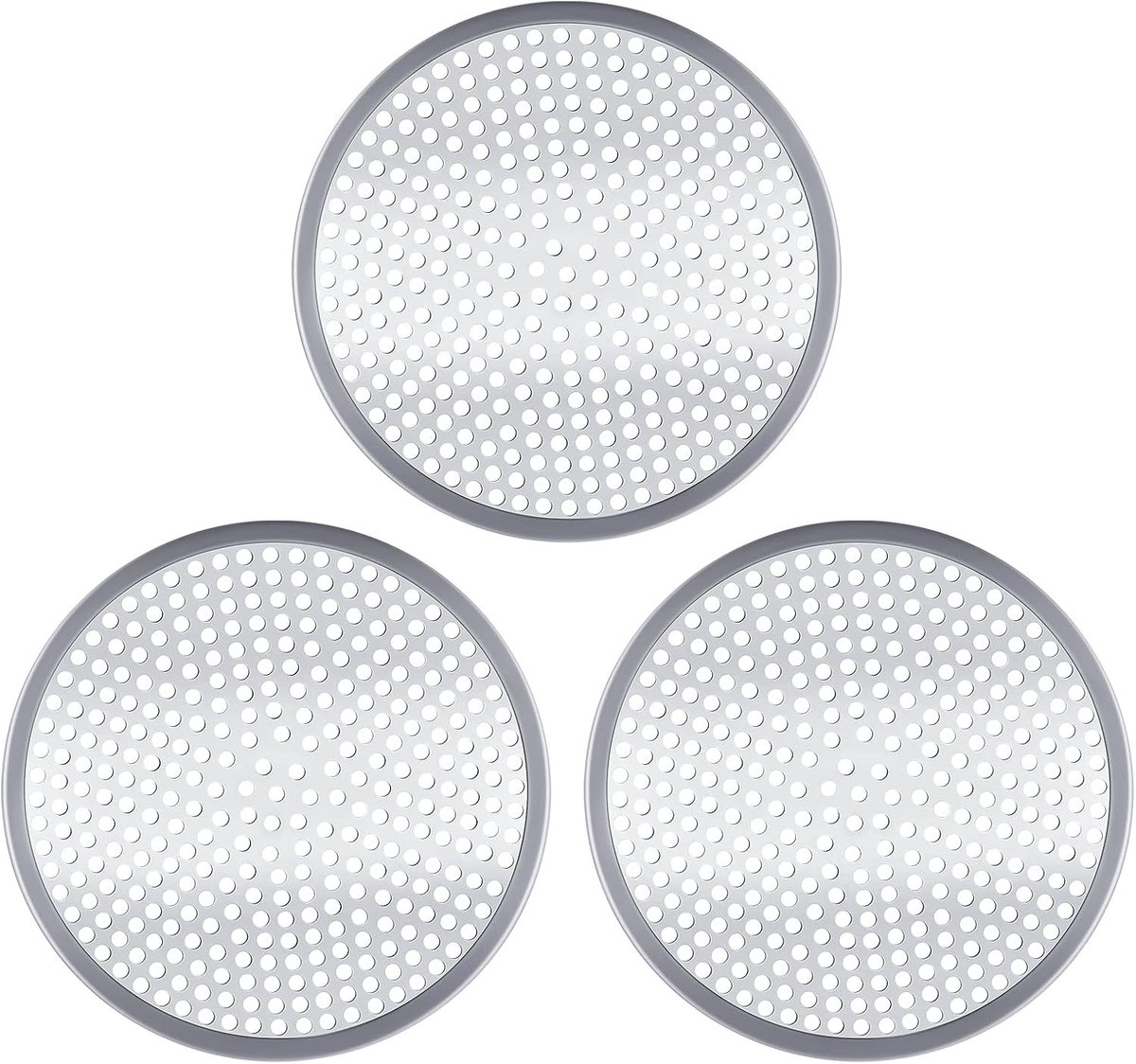 Drain Strainer Set van 3 Stuks - Ronde Haarvanger voor Douche, Bad en Keukenafvoer - Roestvrij Staal, 12 cm x 12 cm x 3 mm, Effectieve Haarfilter en Afvoerbescherming