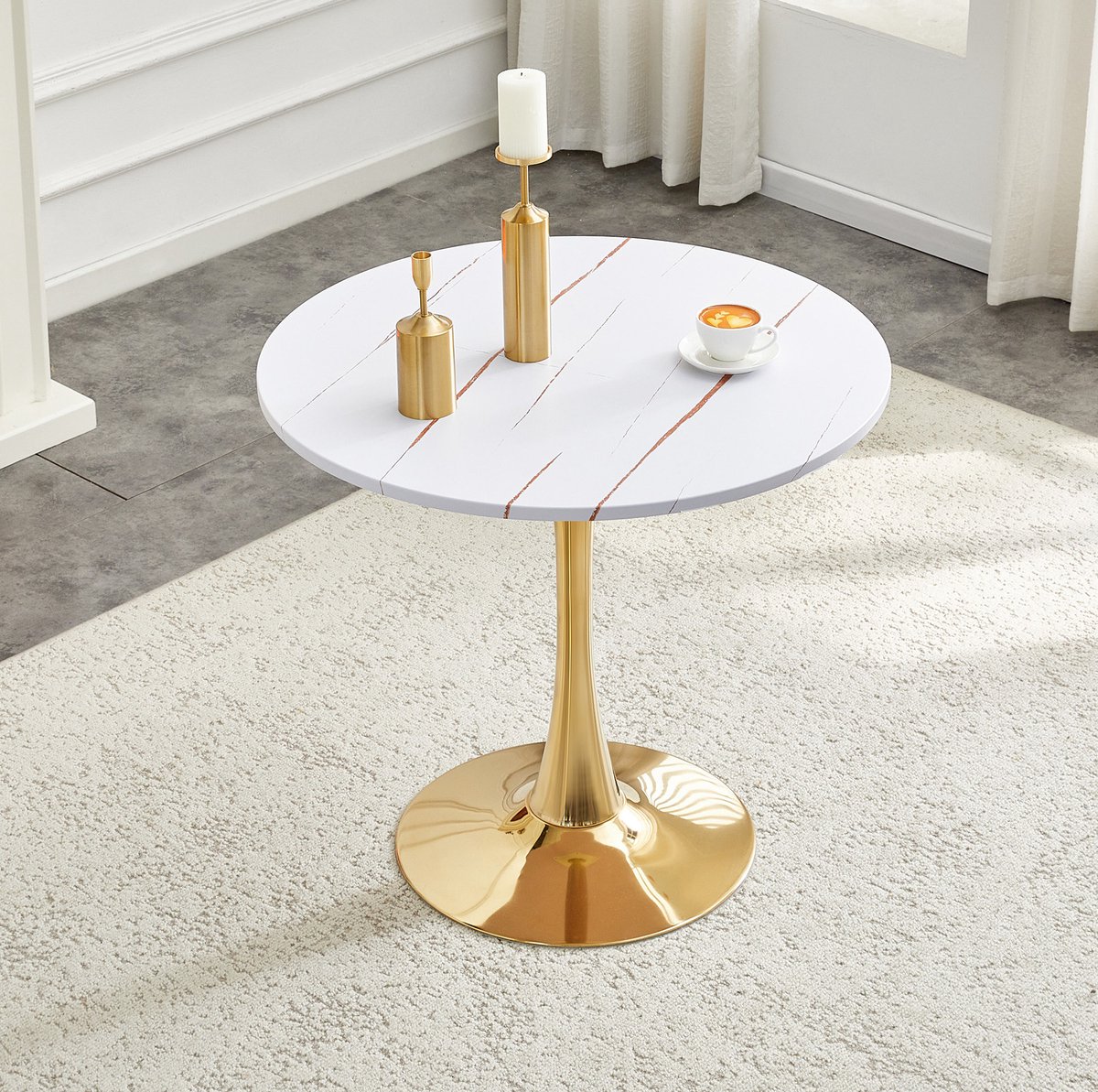 MODFU Ronde Eettafel - Tulpenvoet - Modern - MDF En Metaal - Wit - Ø 80 Cm - 76 Cm