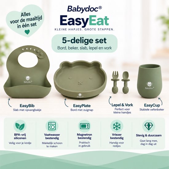 Babydoc - EasyEat set - Complete set met bord, beker en slab - Premium Baby Servies - BPA-vrij - Stevig siliconen, gemakkelijk schoon te maken - Voor een zorgeloze maaltijd van Babydoc — afbeelding 5
