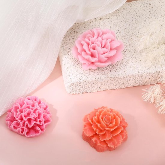 3 stuks kaarsvormen, siliconen, rozen, anjer, pioenroos, gietvormen, kaarsvormen om te gieten, bloemen, 3D (kruidnagel) — afbeelding 3