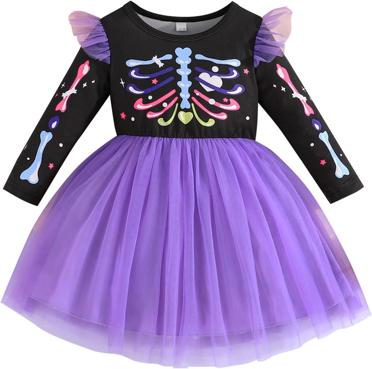 Halloween tutujurk voor baby's, meisjes, lange mouwen, kleurrijk, bedrukt, kanten rok