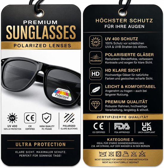 Zonnebril voor dames en heren, UV400-bescherming, CAT.3, zwarte premium zonnebril met gepolariseerde glazen, licht comfort, vrije tijd, auto, strand, vakantie, sport — afbeelding 4